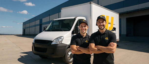 Equipe HJ com veículo da empresa